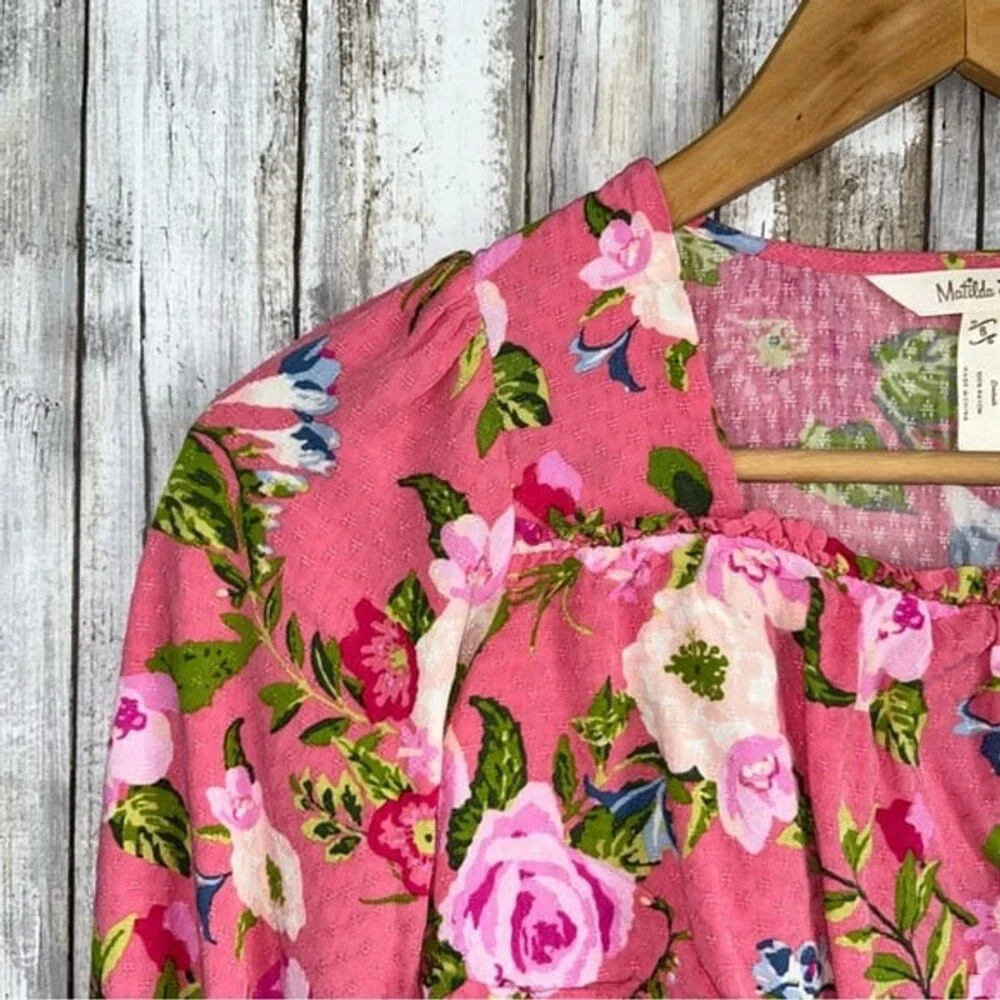 Matilda Jane Girls Always Blooming Pink Floral Ruffle Top 8 - Picture 5 of 5
